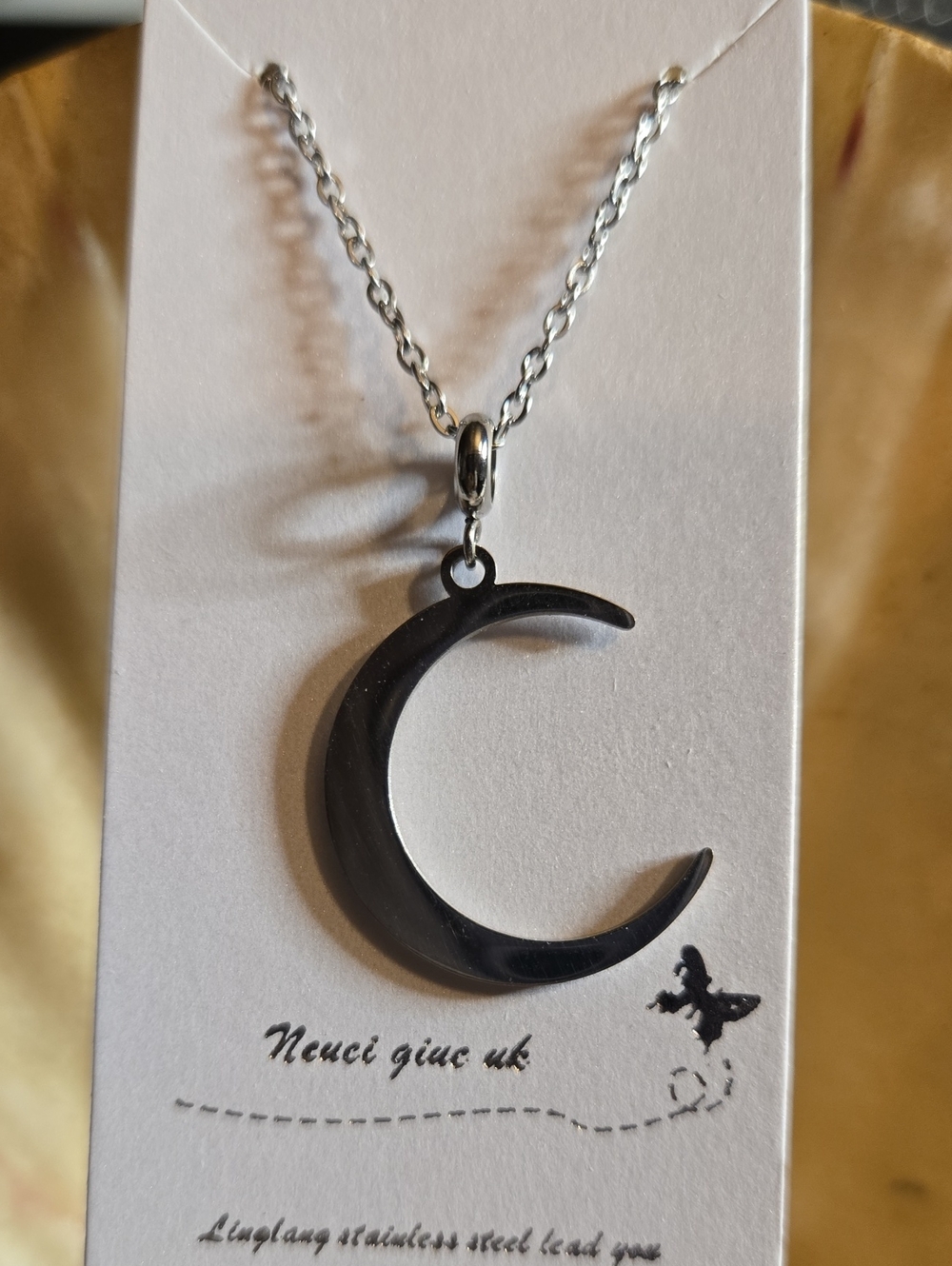 Crescent Moon Stainless Steel Pendant Necklace -